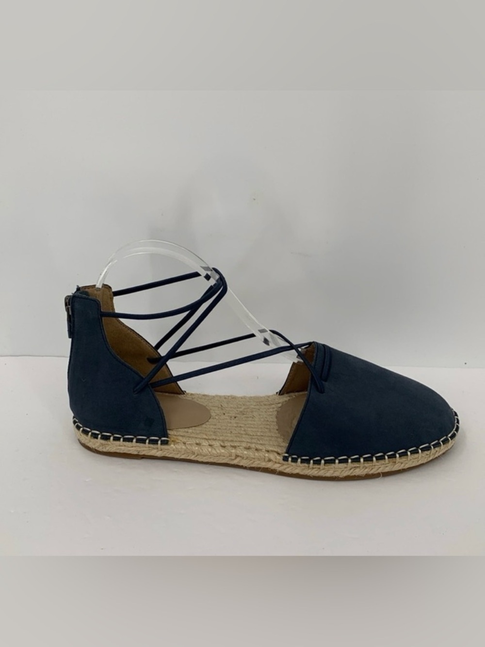 Eileen Fisher Lace-up Espadrille Shoe navy blue Nubuck criss cross strap flat 10